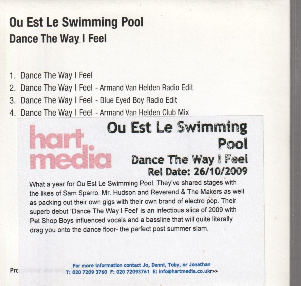 Ou Est Le Swimming Pool - Dance The Way I Feel - Cdr