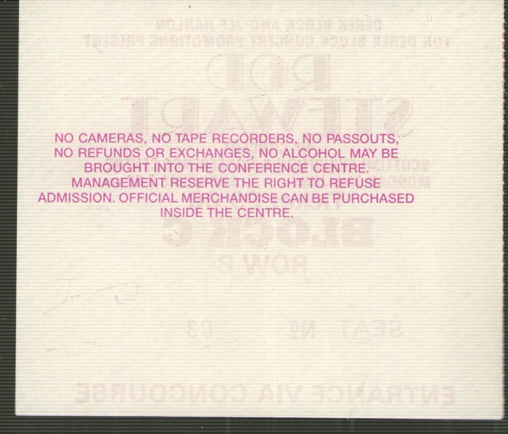 Rod Stewart - Glasgow SECC 30th June 1986 - Ticket
