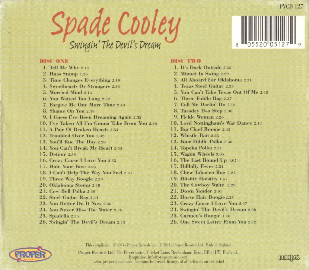 Spade Cooley - Swingin' The Devil's Dream - Double Cd