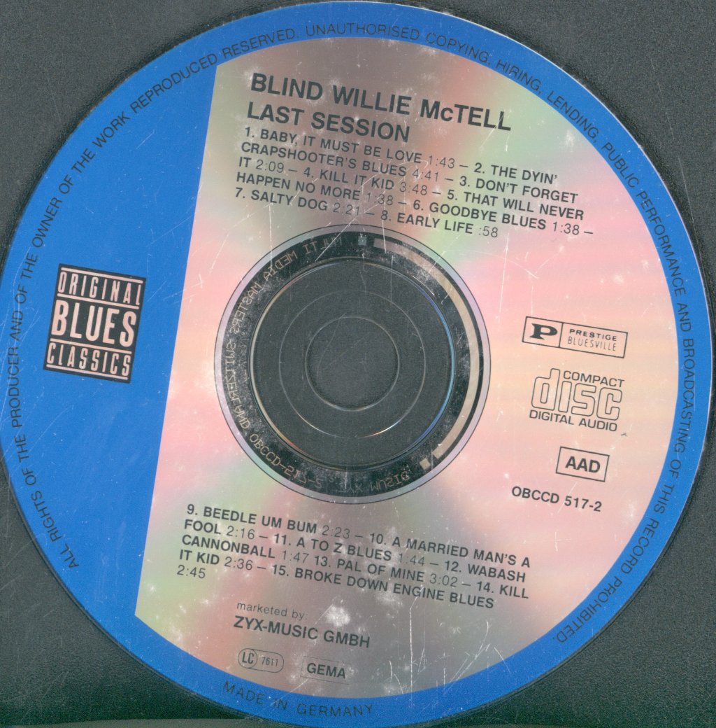Blind Willie Mctell - Last Session - Cd