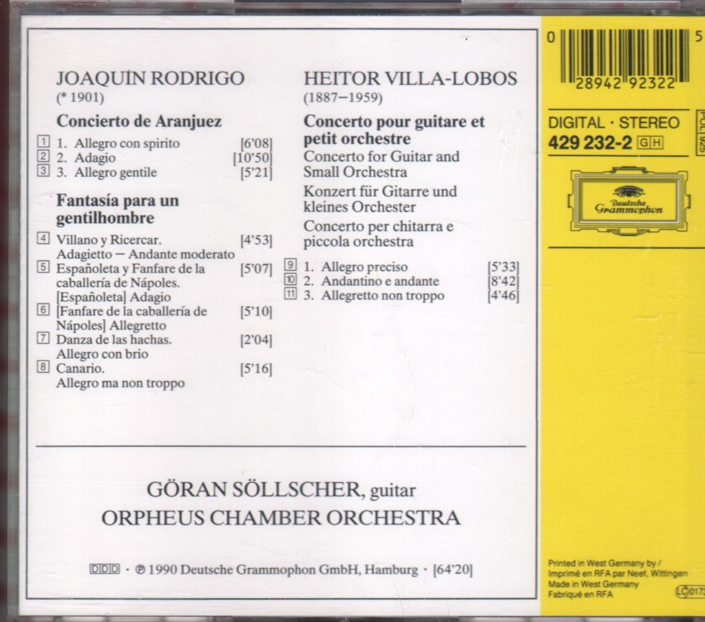 Goran Sollscher / Orpheus Chamber Orchestra - Rodrigo - Concierto De Aranjuez / Fantasía Para Un Gentilhombre / Guitar Concerto - Cd