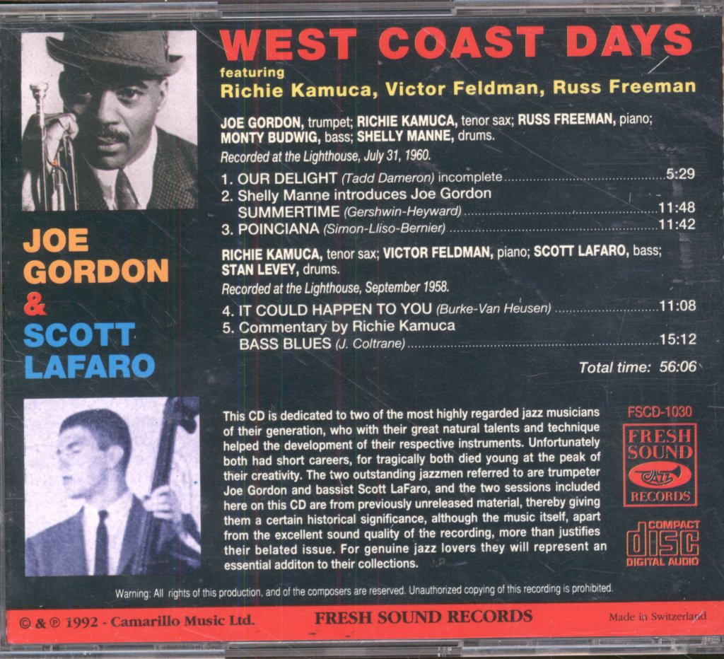 Joe Gordon & Scott LaFaro - West Coast Days - Cd