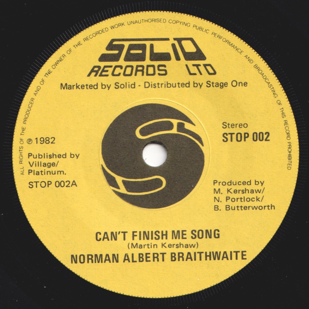 Norman Albert Braithwaite - Can't Finish Me Song - 7 Inch