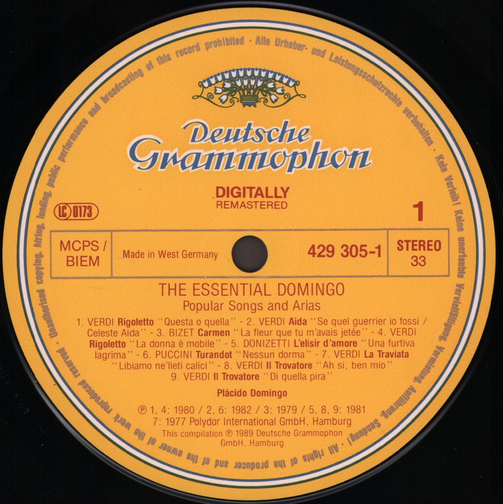 Placido Domingo - Essential Domingo Popular Songs And Arias - Lp