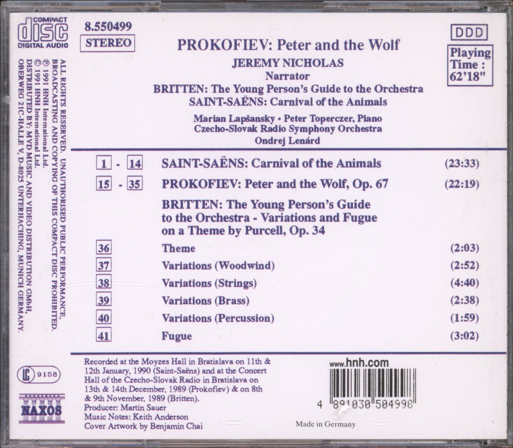 Czecho-Slovak Radio Symphony Orchestra, Ondrej Lenárd - Prokofiev / Britten / Saint-Saens -Peter And The Wolf / The Young Person's Guide To The Orchestra / Carnival Of The Animals - Cd