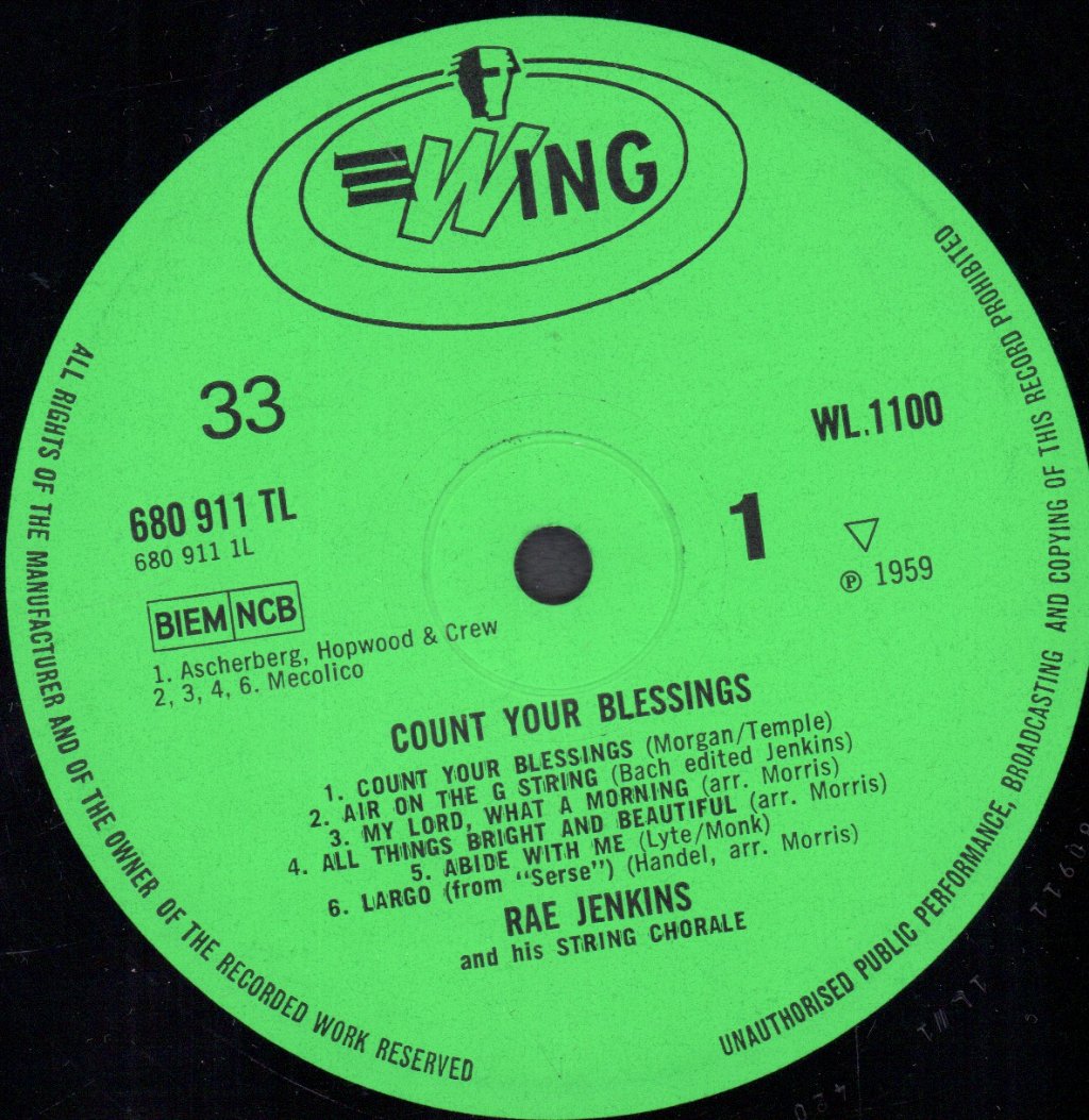 Rae Jenkins And His String Chorale - Count Your Blessings - Lp
