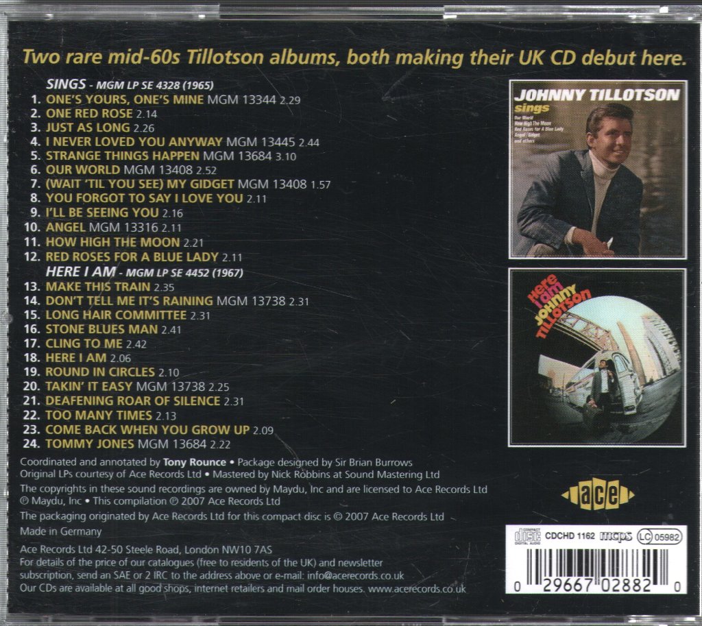 Johnny Tillotson - Sings Plus Here I Am - Cd