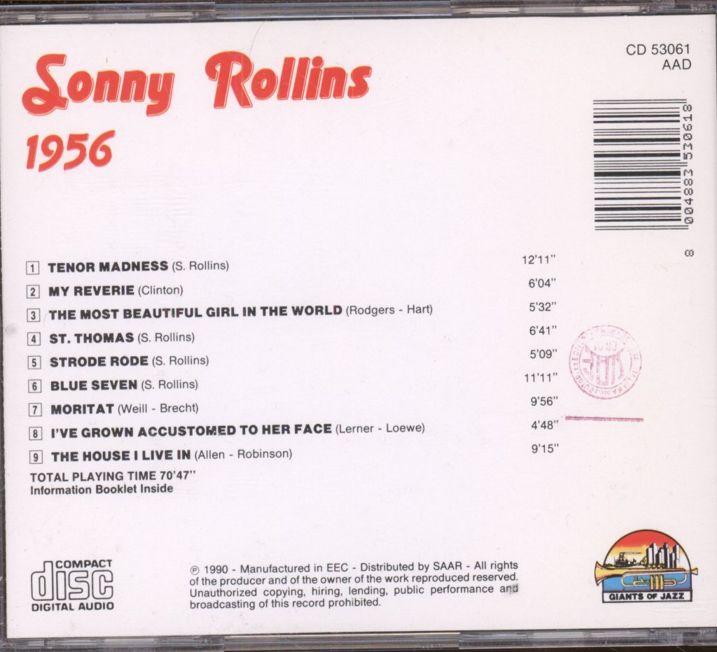 Sonny Rollins - 1956 Tenor Madness - Cd