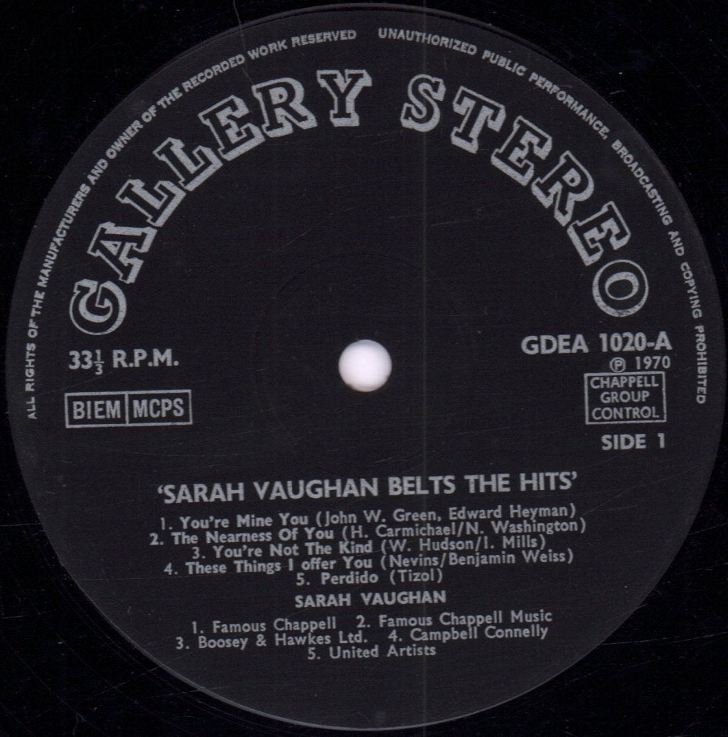 Sarah Vaughan - Belts The Hits - Lp