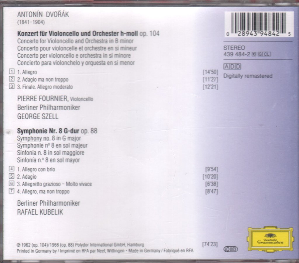 Pierre Fournier / George Szell / Rafael Kubelik / Berlin Philharmonic - Dvorak - Cello Concerto / Symphony No.8 - Cd