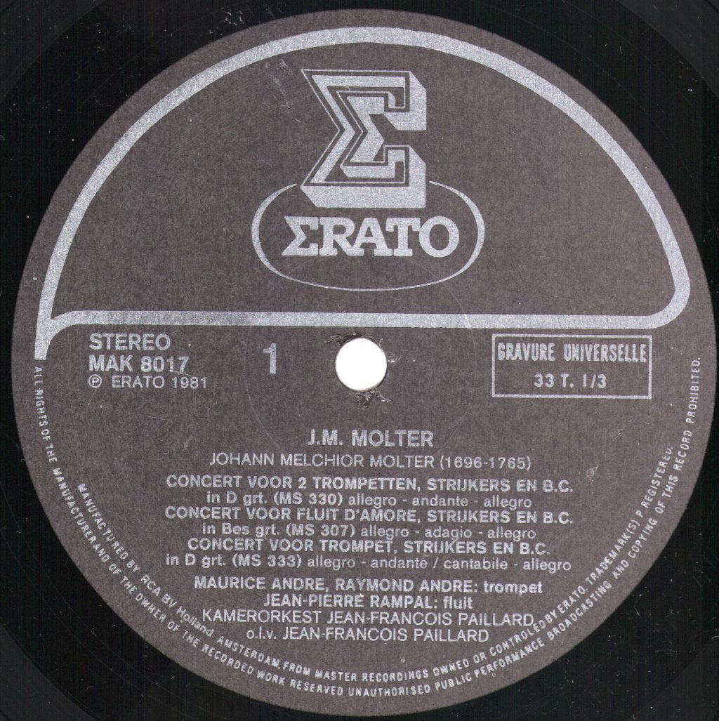 Jean-Pierre Rampal / Maurice Andre / Kamerorkest Jean-Francois Paillard - J.M.Molter - Fluitconcerten Trompetconcerten - Lp