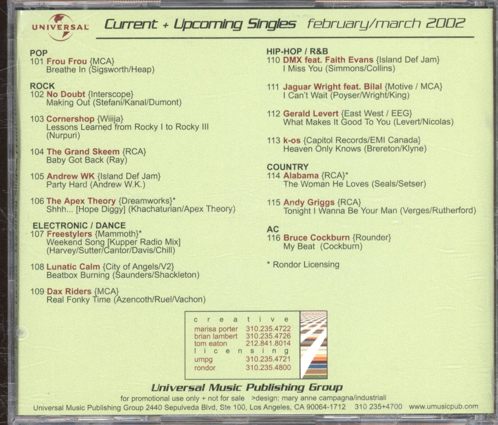 Various - Current + Upcoming Singles February/March 2002 - Cdr