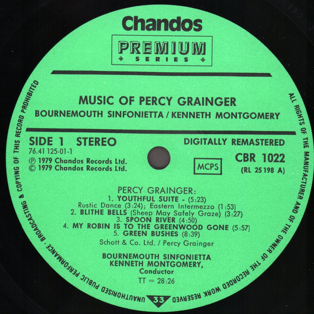 Bournemouth Sinfonietta / Kenneth Montgomery - Music Of Percy Grainger - Lp