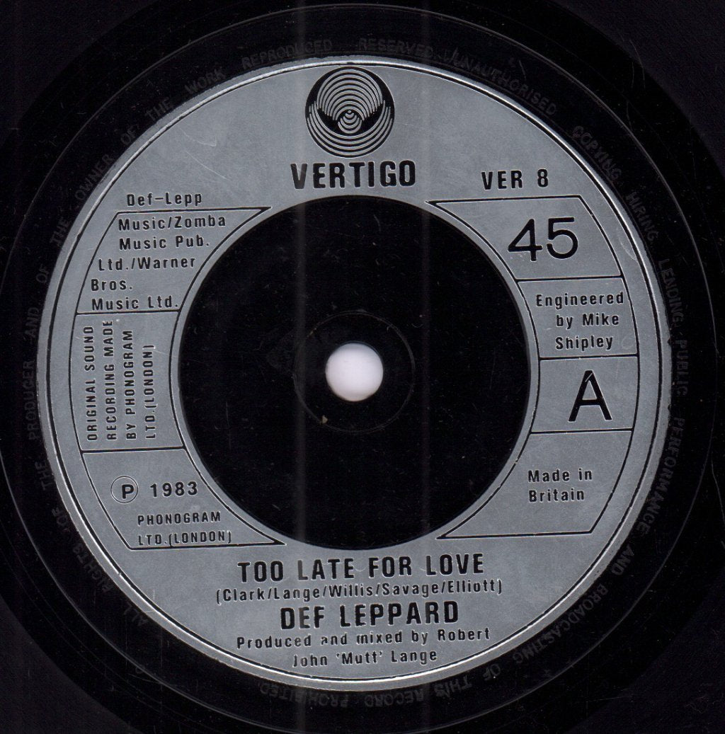 Def Leppard - Too Late For Love - 7 Inch