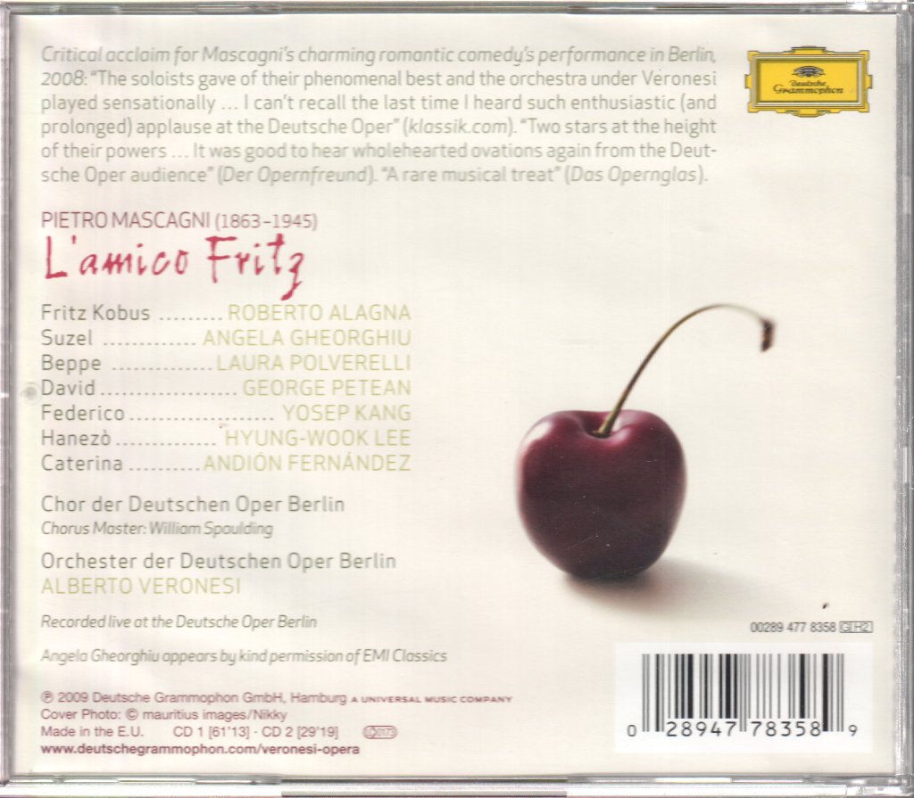 Chor Der Deutschen Oper Berlin, Orchester Der Deutschen Oper Berlin, Alberto Veronesi - Mascagni - L'amico Fritz - Cd Set