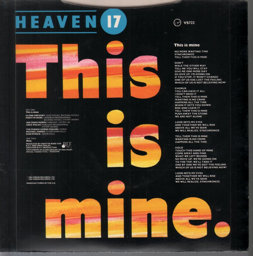 Heaven 17 - This Is Mine - 7 Inch