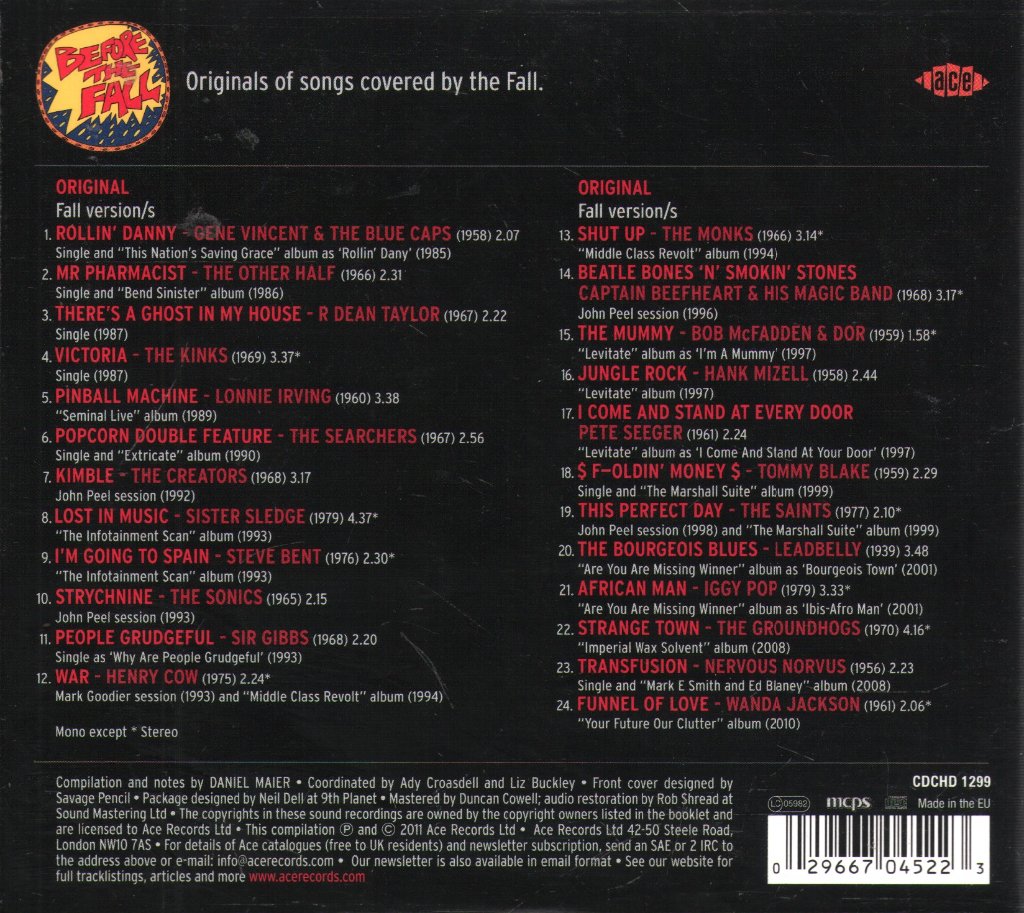 Various Artists - Before The Fall (Originals Of Songs Covered By The Fall) - Cd
