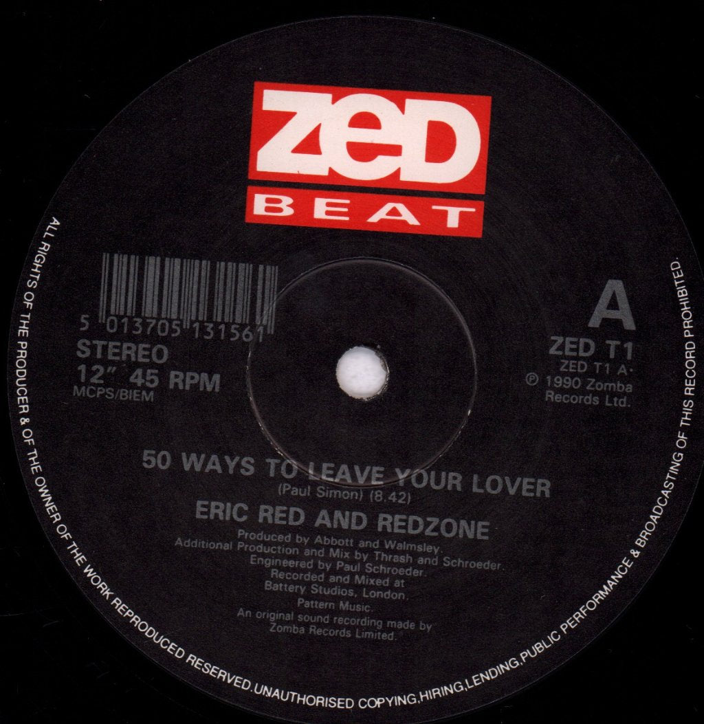 Eric Red And Redzone - Fifty Ways To Leave Your Lover - 12 Inch