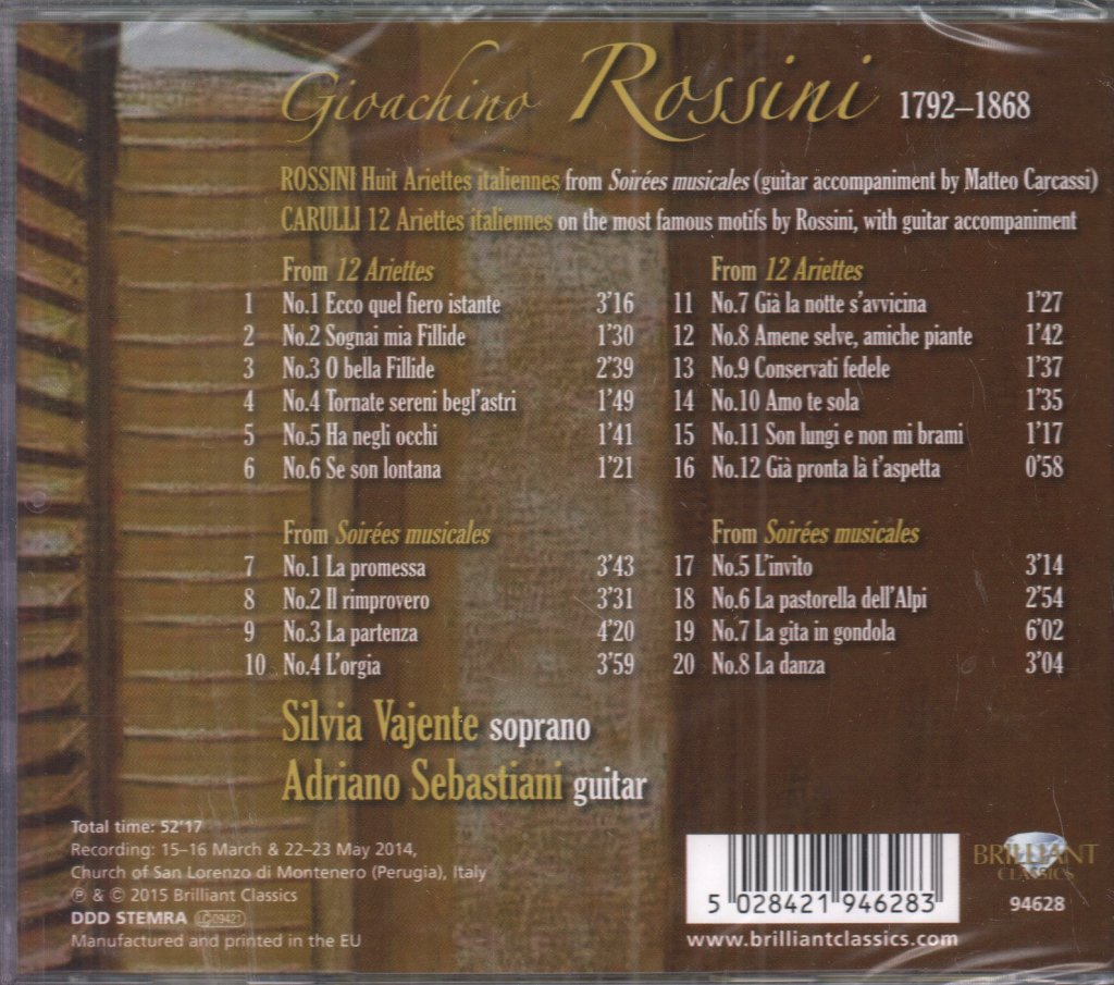 silvia vajente adriano sebastiani - rossini ariettes italiennes for voice and guitar - Cd