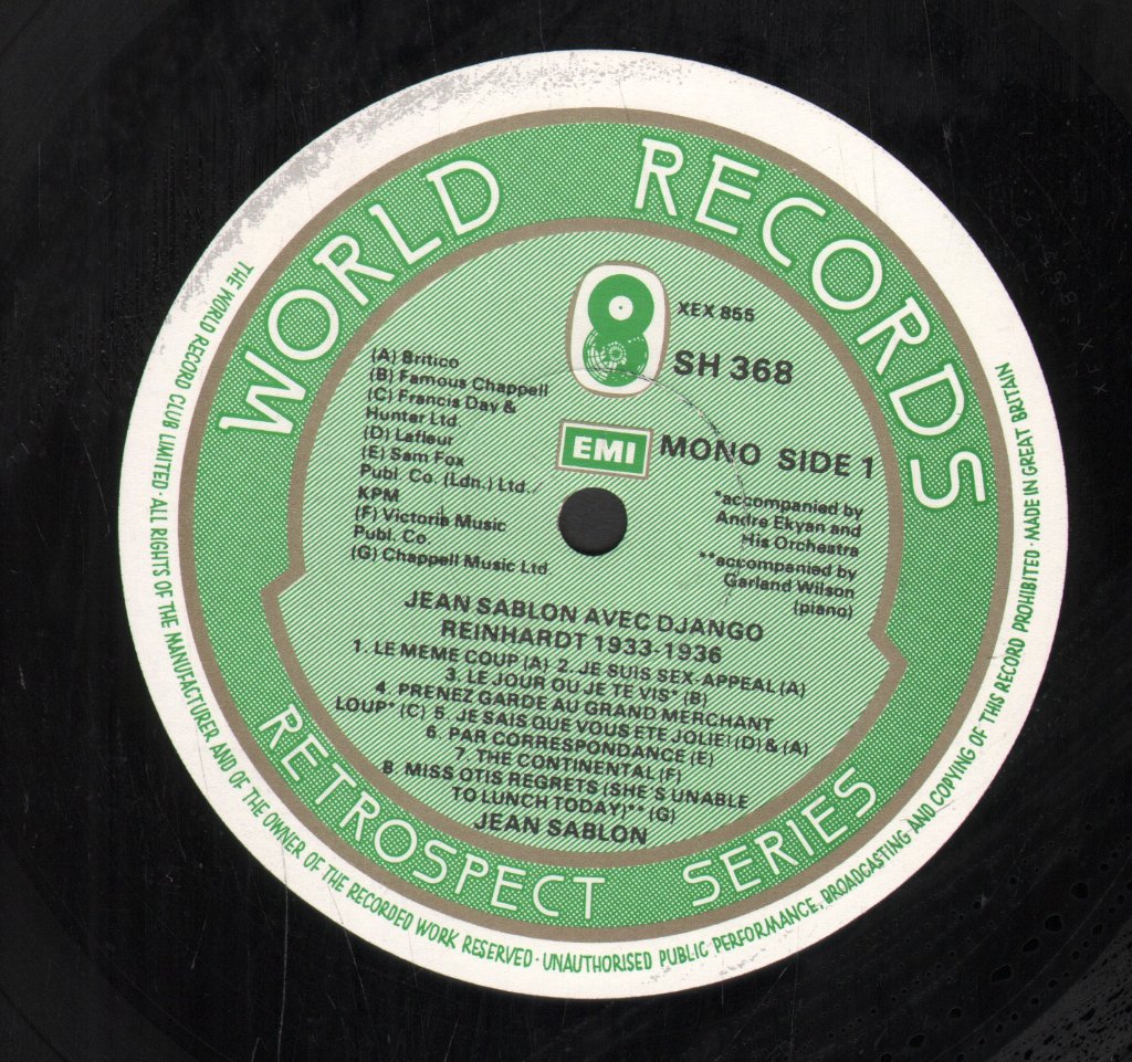 Jean Sablon and Django Reinhardt With Germaine Sablon - 1933-1936 - Lp