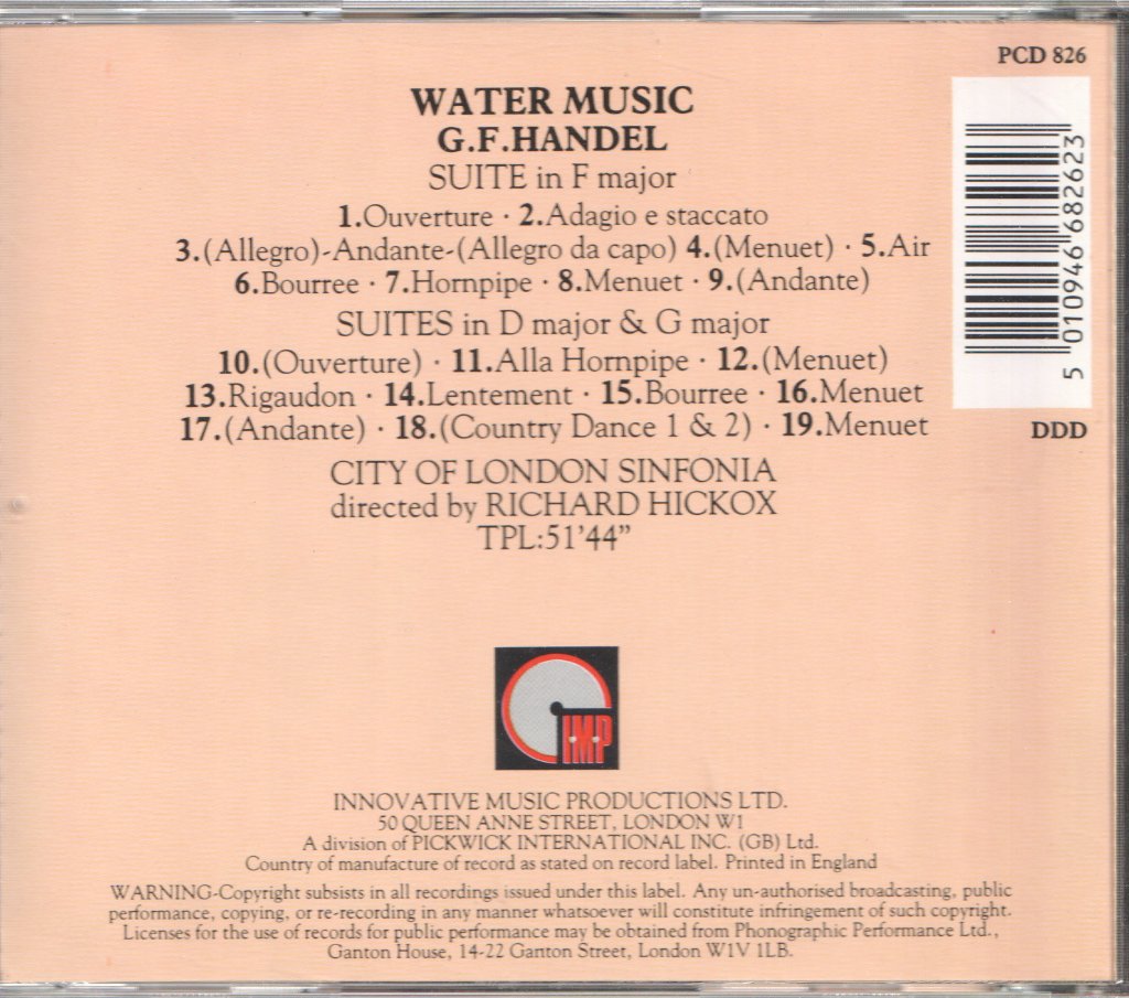 City Of London Sinfonia, Richard Hickox - Händel - Water Music - Cd