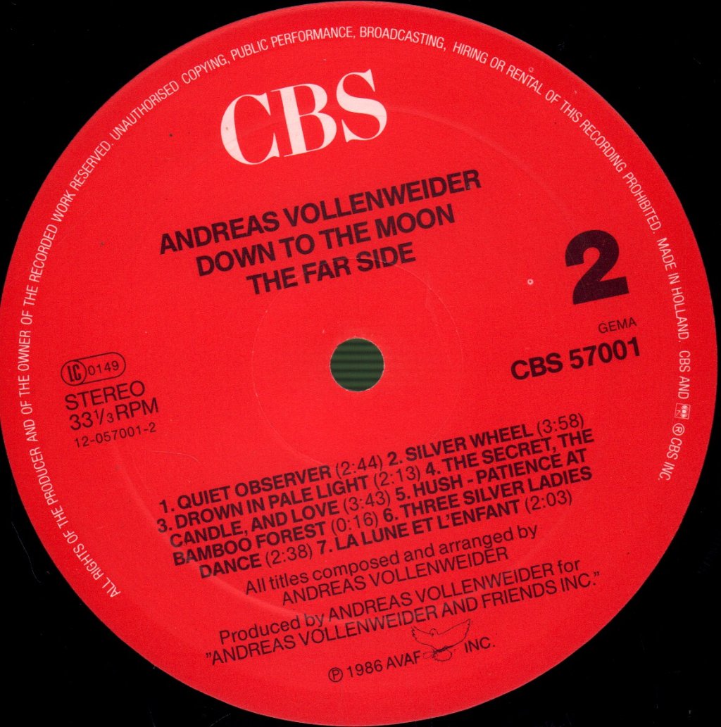 Andreas Vollenweider - Down To The Moon - Lp