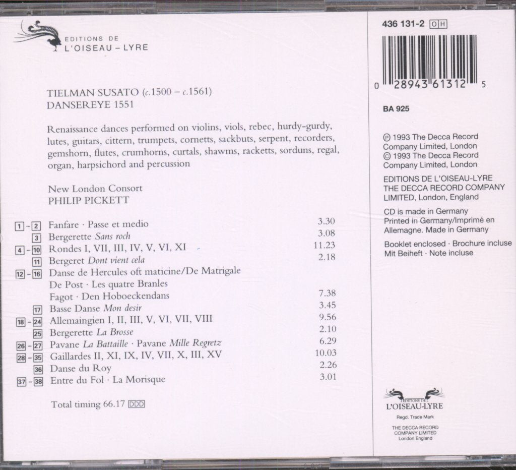 New London Consort, Philip Pickett - Tielman Susato - Dansereye 1551 - Cd