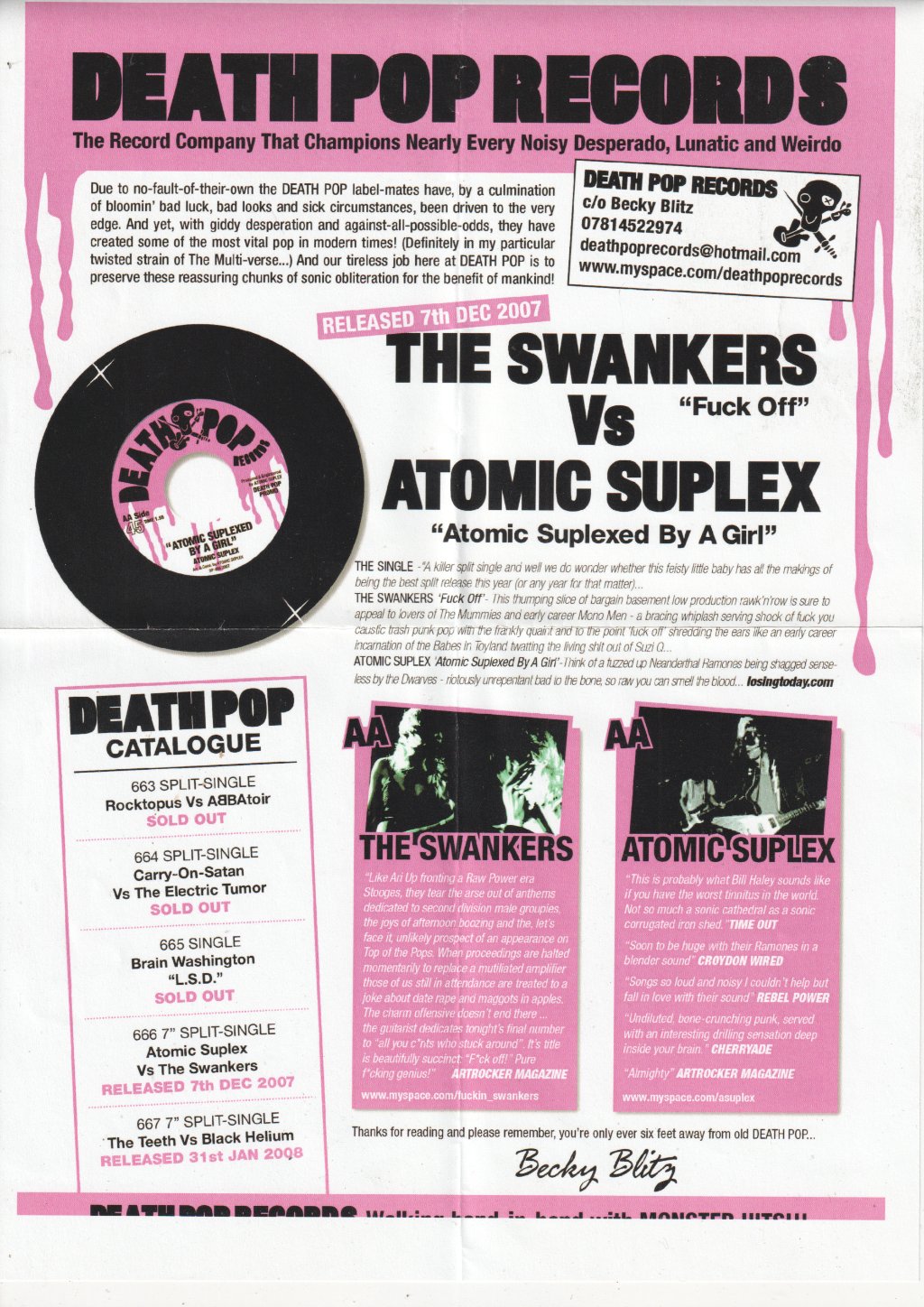 Swankers / Atomic Suplex - Fuck Off / Atomic Suplexed By A Girl - 7 Inch
