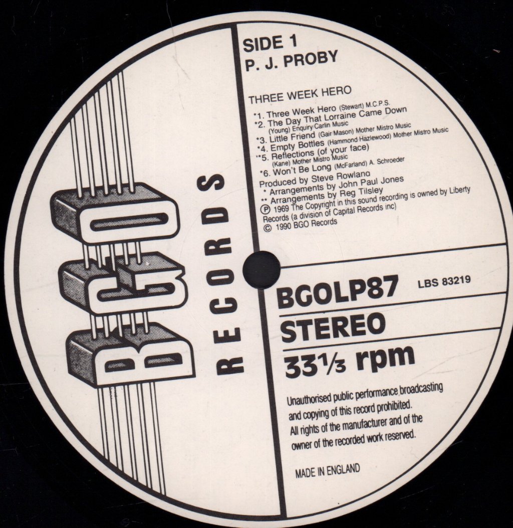 P.J. Proby - Three Week Hero - Lp