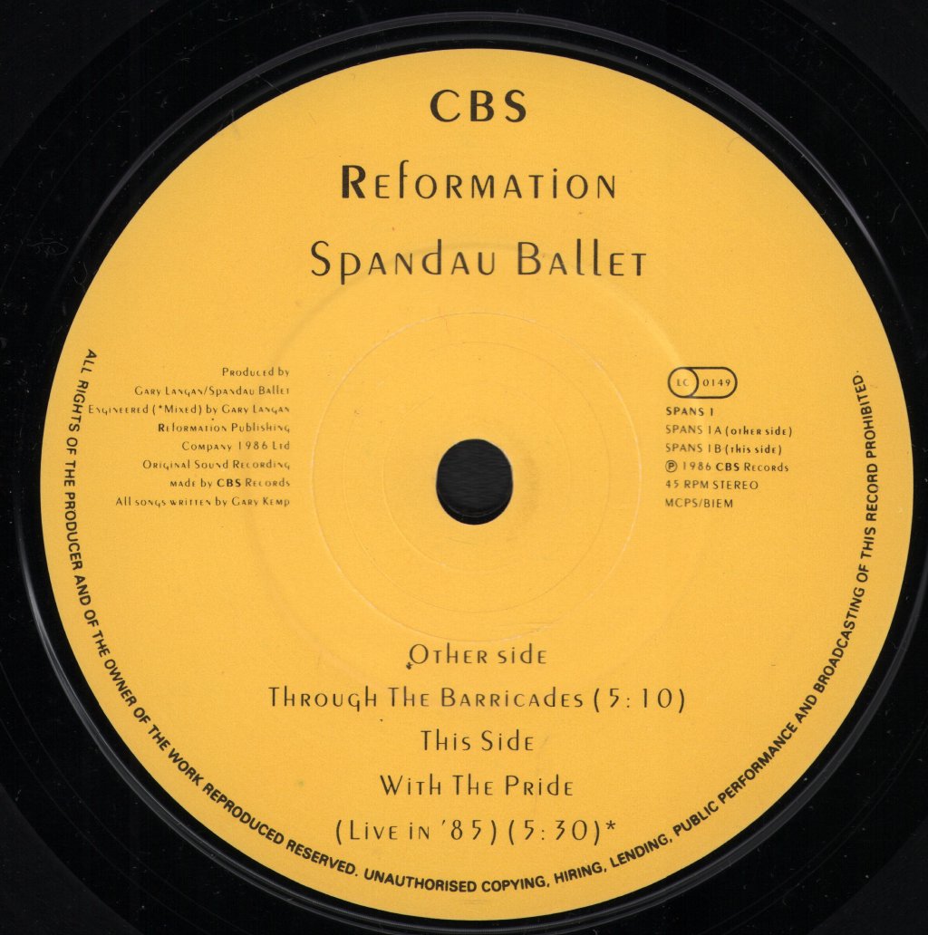 Spandau Ballet - Through The Barricades - 7 Inch
