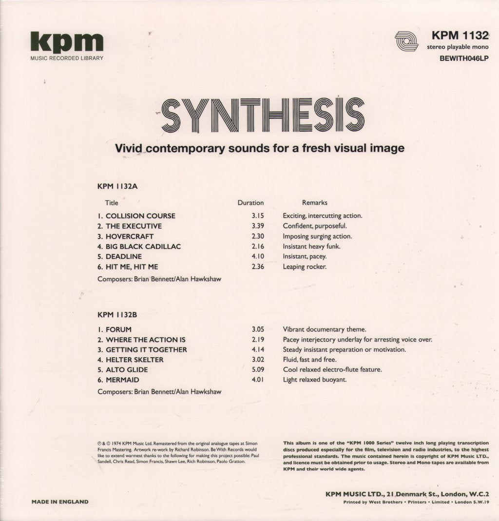 Brian Bennett And Alan Hawkshaw - Synthesis - Lp