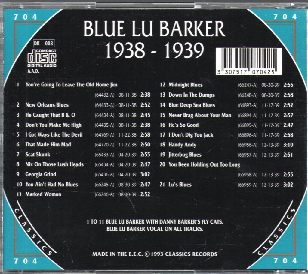 Blue Lu Barker - 1938-1939 - Cd