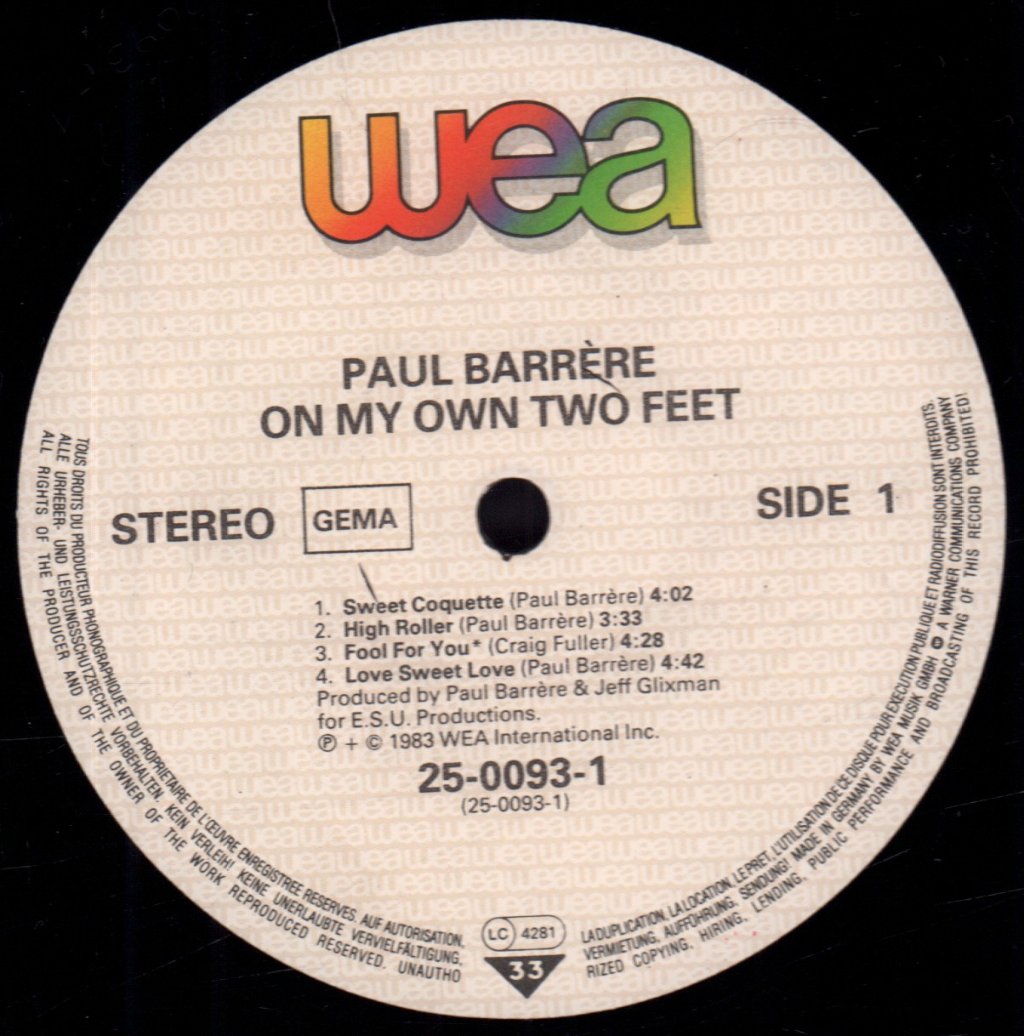 Paul Barrere (little feat) - On My Own Two Feet - Lp