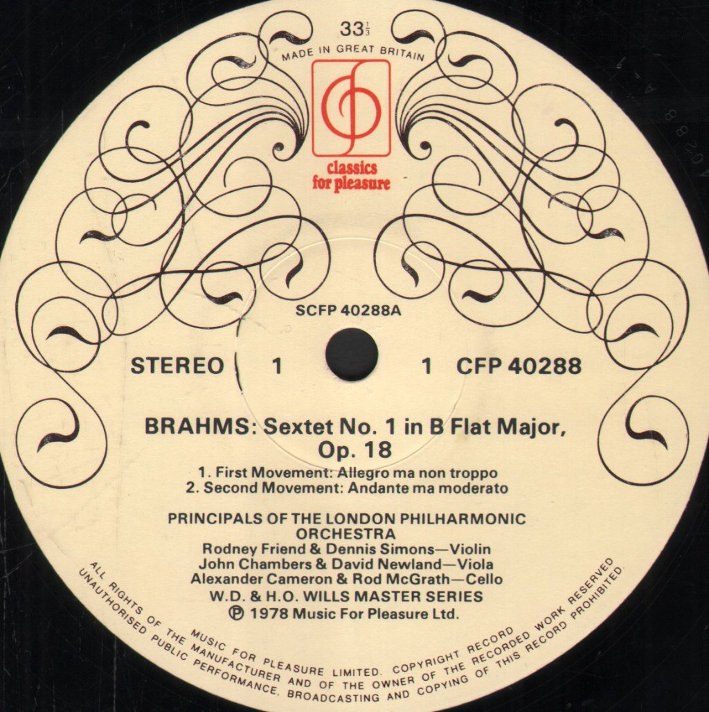 Principals of the London Philharmonic Orchestra - Brahms - String Sextet No. 1 In B Flat, Op. 18 - Lp