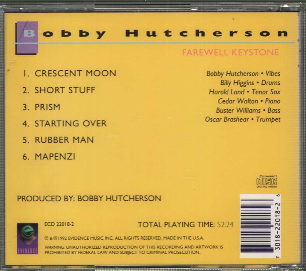 Bobby Hutcherson - Farewell Keystone - Cd