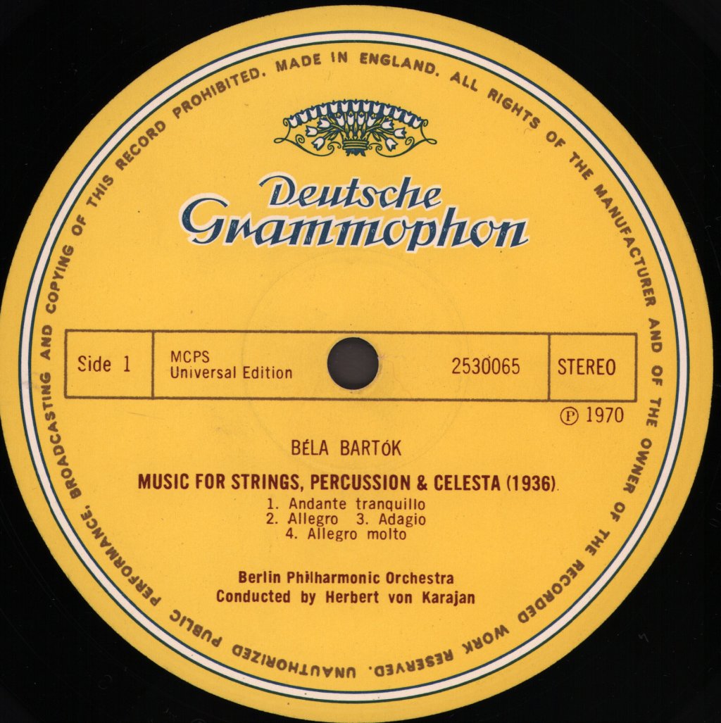 Herbert Von Karajan / Berlin Philharmonic Orchestra - Stravinsky - Apollon Musagete / Bartok - Music For Strings, Percussion & Celesta - Lp