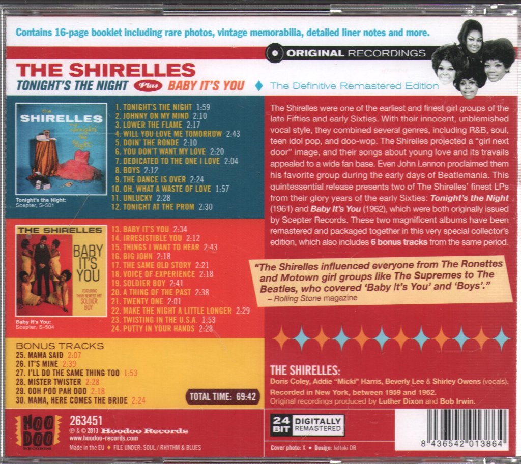 Shirelles - Tonight's The Night Plus Baby It's You - Cd
