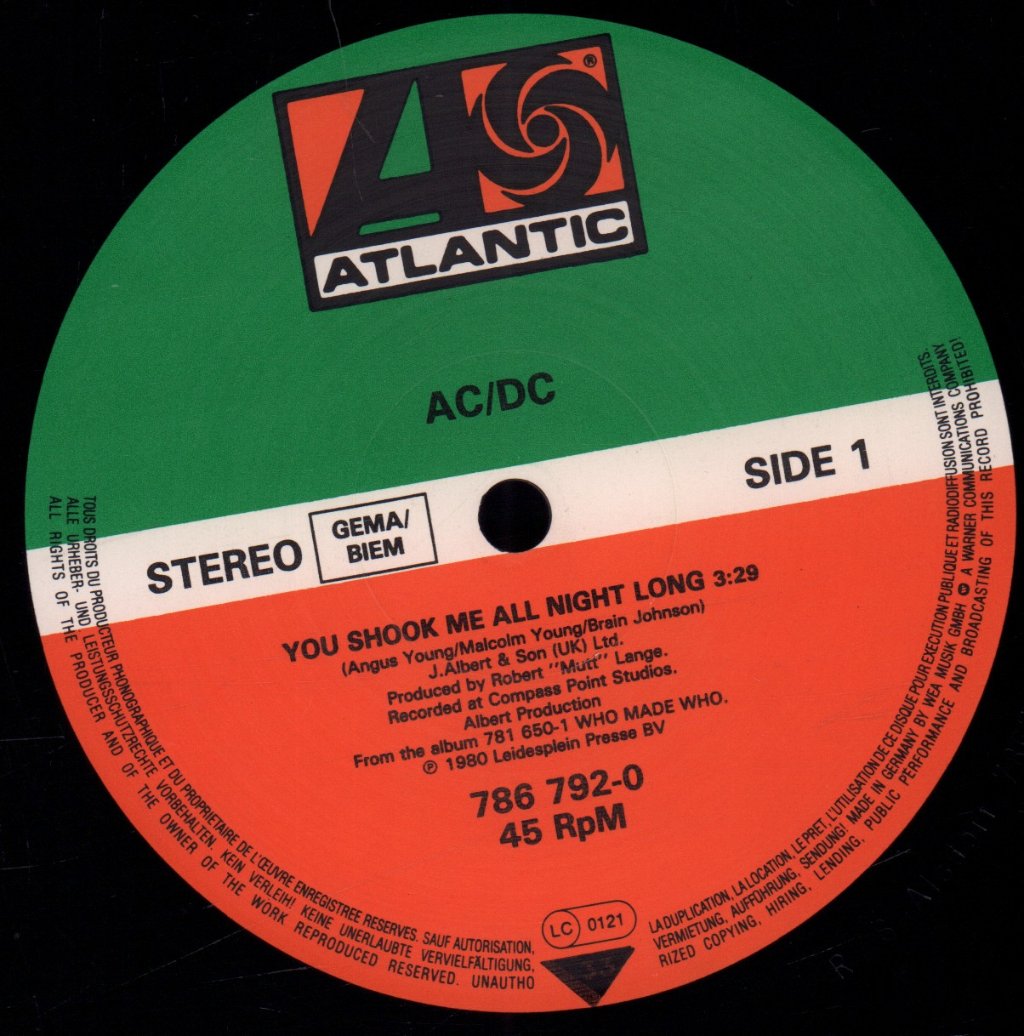 AC/DC - You Shook Me All Night Long - 12 Inch
