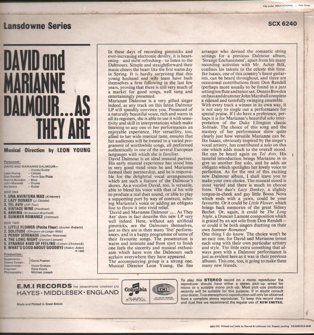 David And Marianne Dalmour - As They Are - Lp