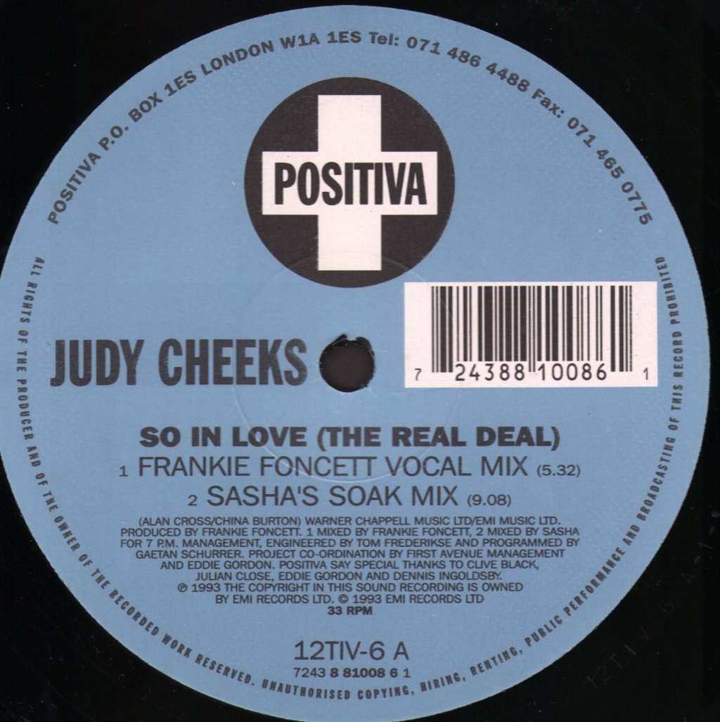 Judy Cheeks - So In Love The Real Deal - 12 Inch