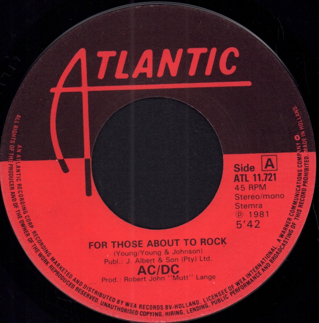 AC/DC - For Those About To Rock - 7 Inch