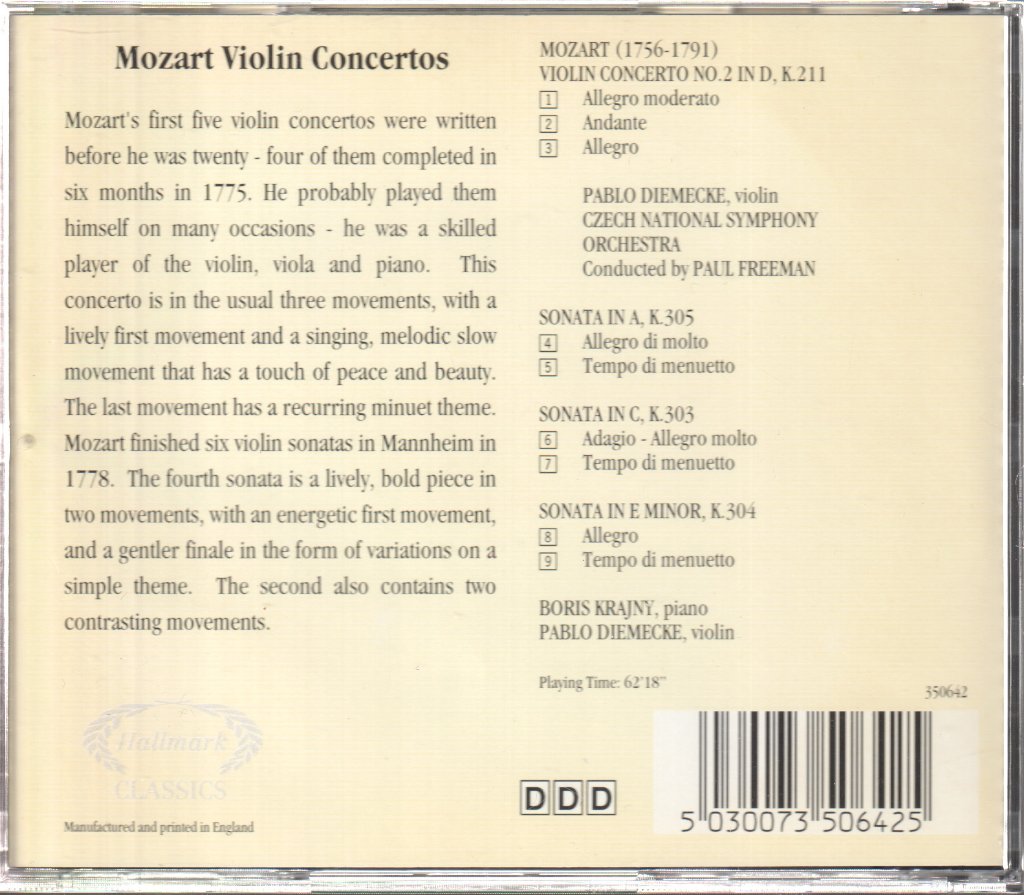 Czech National Symphony Orchestra, Paul Freeman - Mozart - Violin Concerto No 2 - Cd