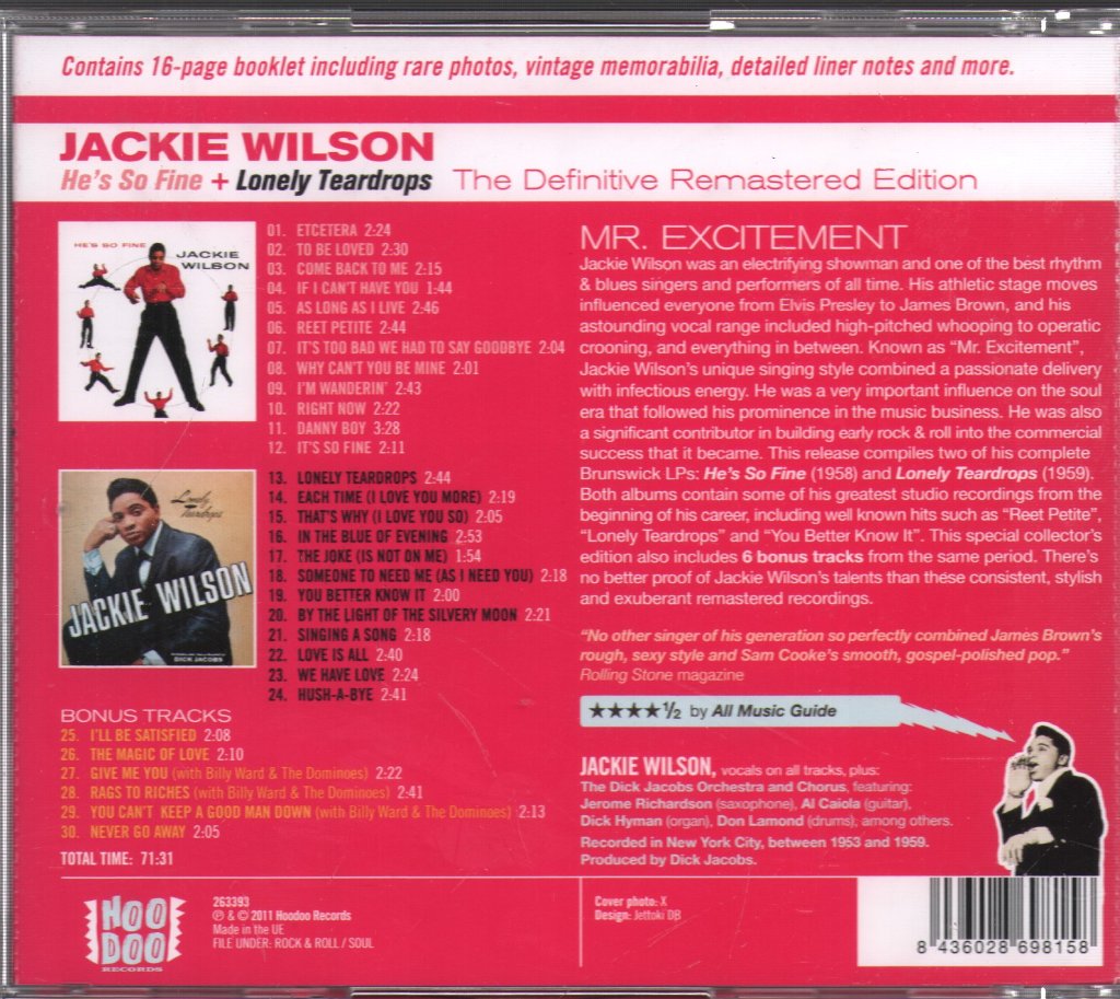Jackie Wilson - He's So Fine + Lonely Teardrops - Cd