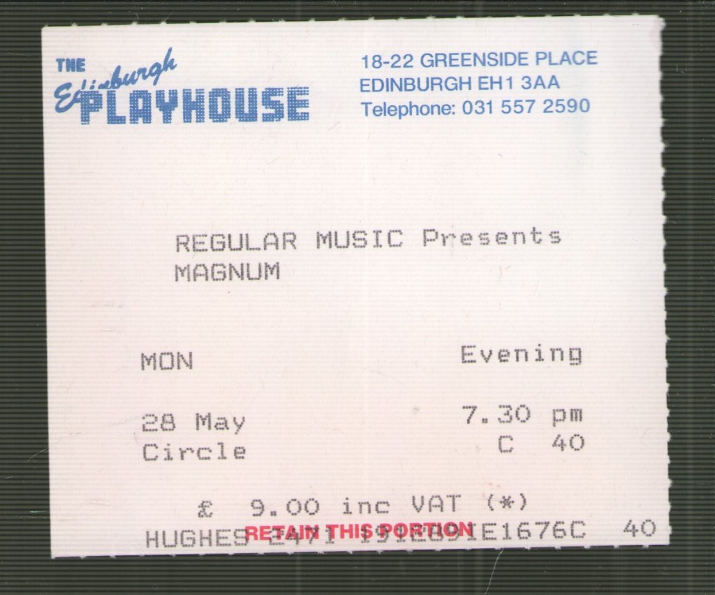 Magnum (Metal Group) - Edinburgh Playhouse 28th May 1990 - Ticket