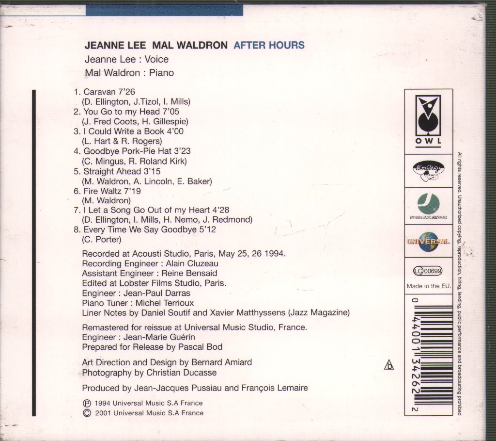 Jeanne Lee, Mal Waldron - After Hours - Cd
