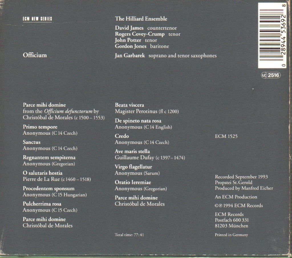 Jan Garbarek And The Hilliard Ensemble - Officium - Cd