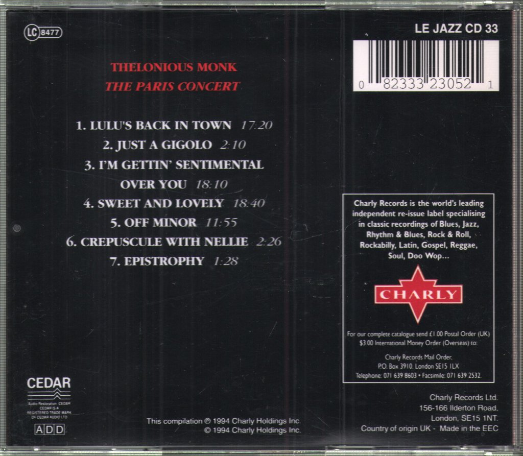 Thelonious Monk - Paris Concert - Cd
