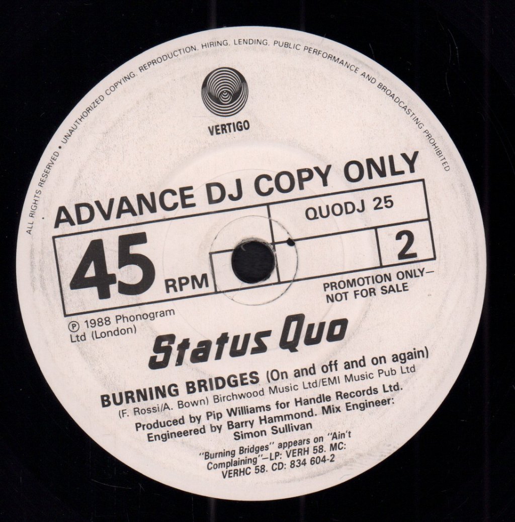Status Quo - Burning Bridges - 7 Inch