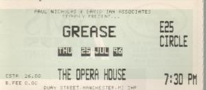Grease - Manchester Opera House Thu 25 Jul 96 - Ticket