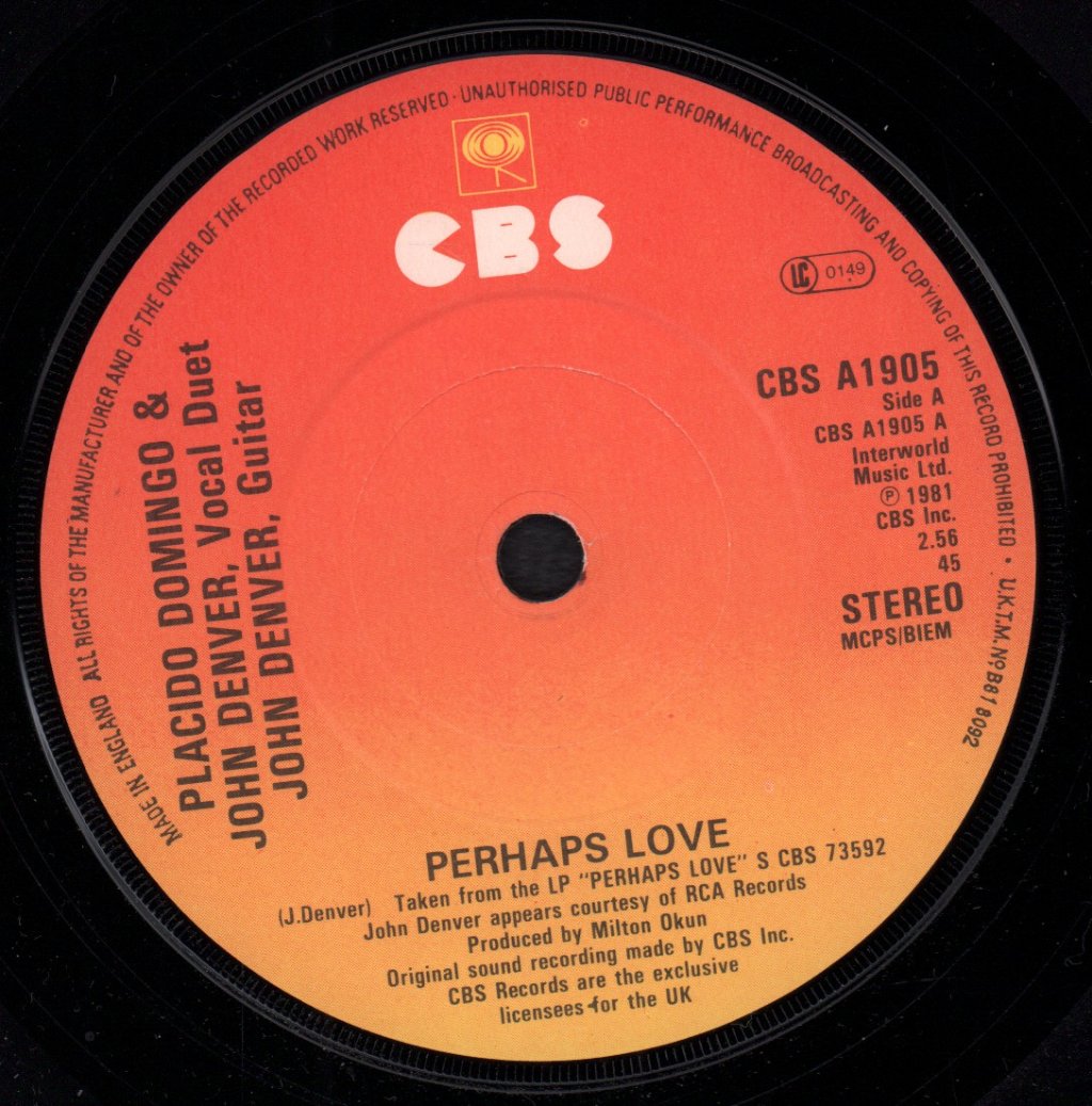 Placido Domingo And John Denver - Perhaps Love - 7 Inch
